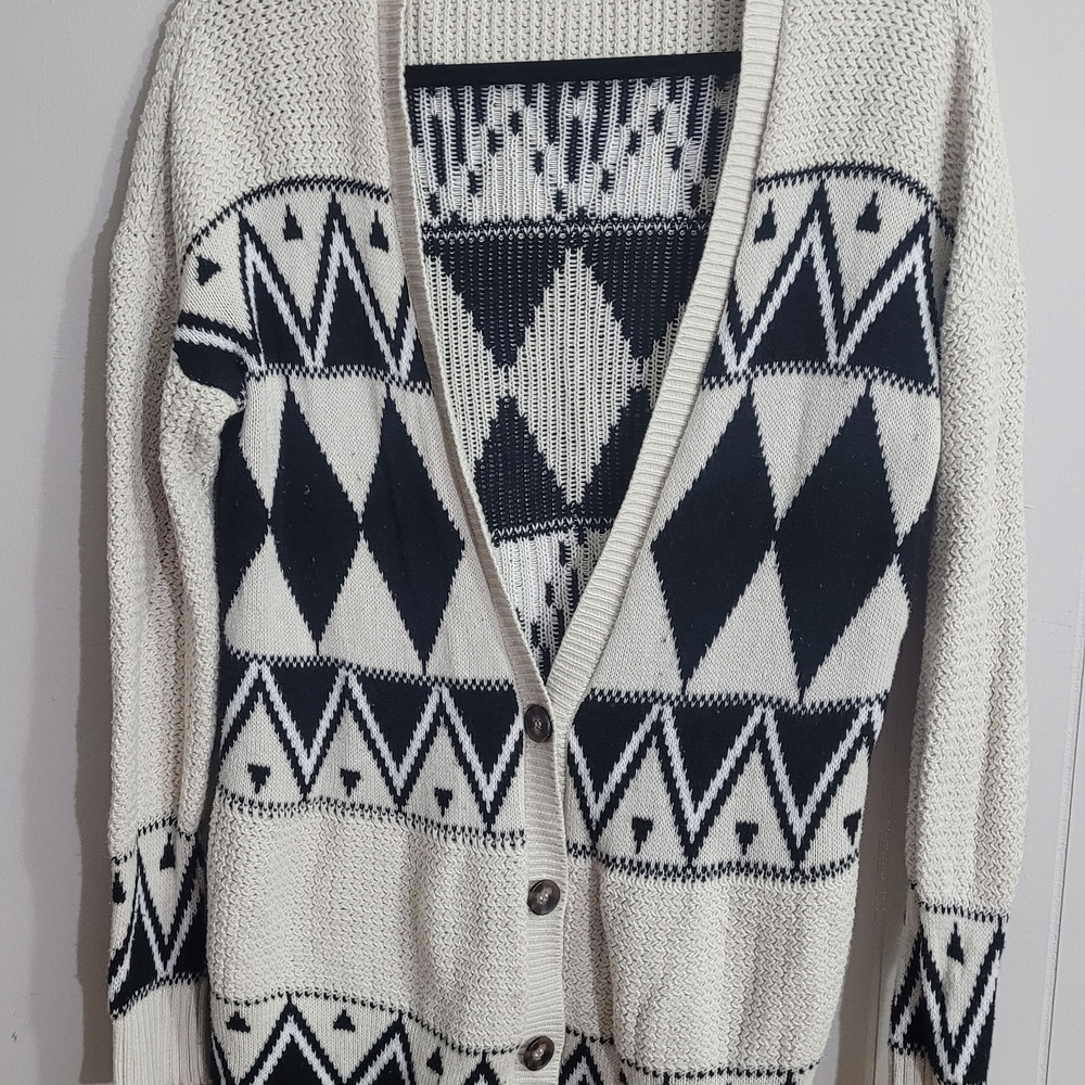 Garage Black and Cream Geometric Cardigan